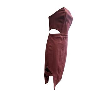Nordstrom Asymmetrical Strapless Maroon Bodycon Dress with Cutouts and Structure